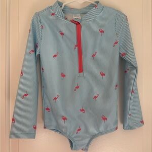 Carter's Blue Striped Rashguard with Pink Flamingos
